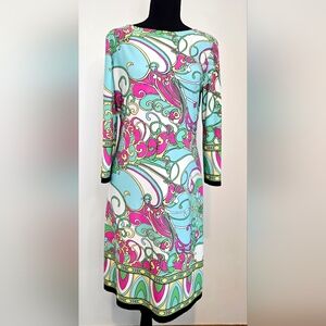 London Times Bright Paisley Print Shift Dress Size 8 Multicolor Beach Resort